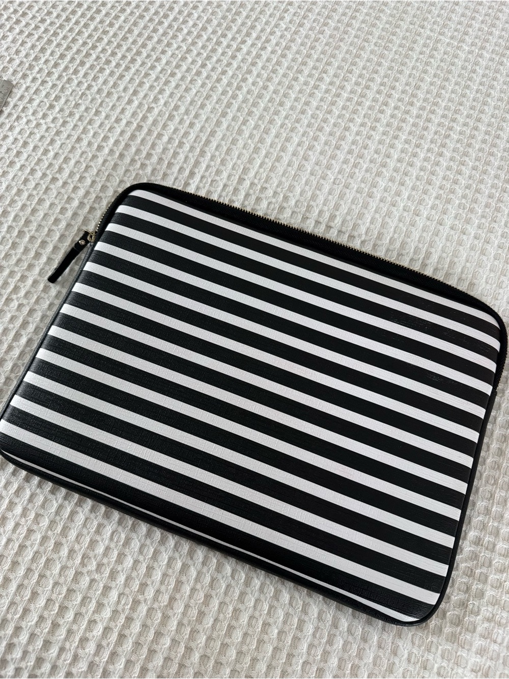 kate spade Black and White Striped Tablet Sleeve with Gold Nameplate - Picture 4 of 4